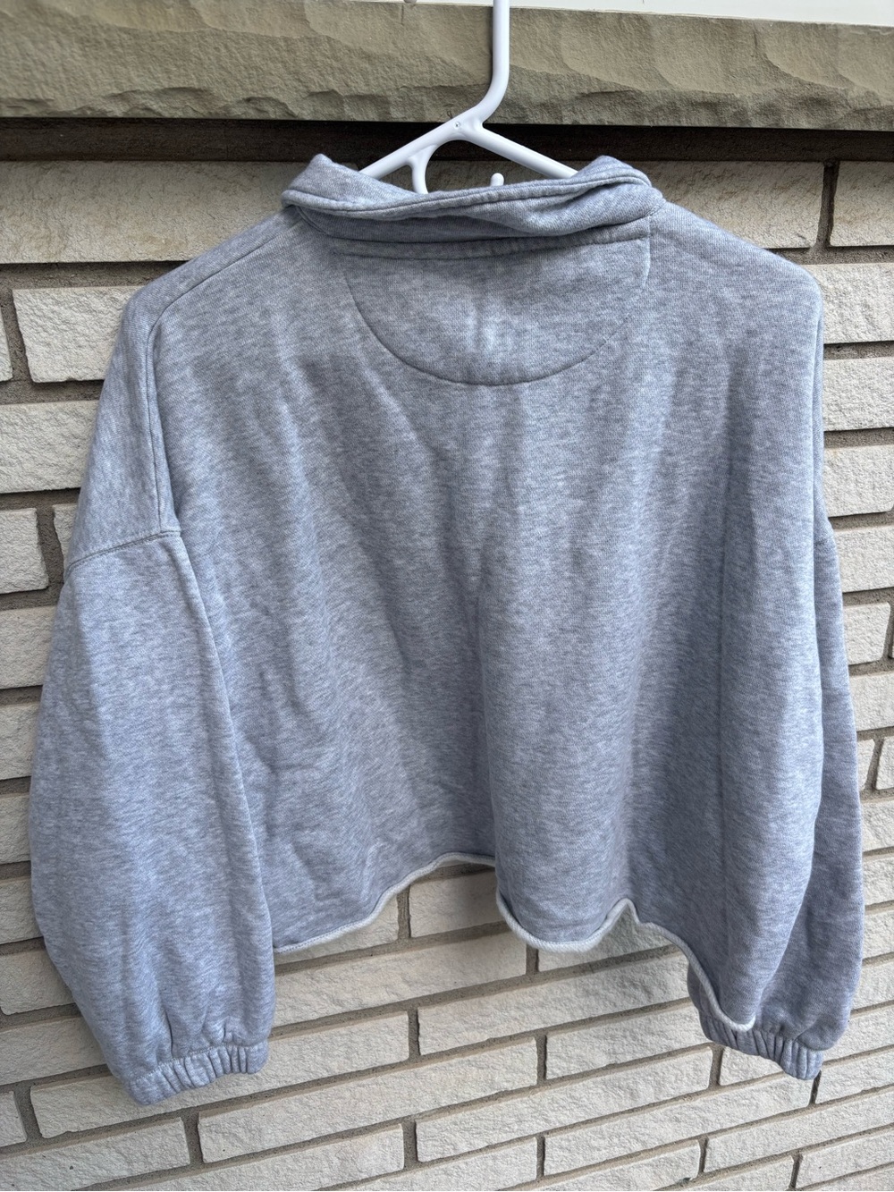 Aerie Fleece of Mind Cropped Polo Henley Collared Fleece Sweatshirt Grey Size M - Picture 2 of 14